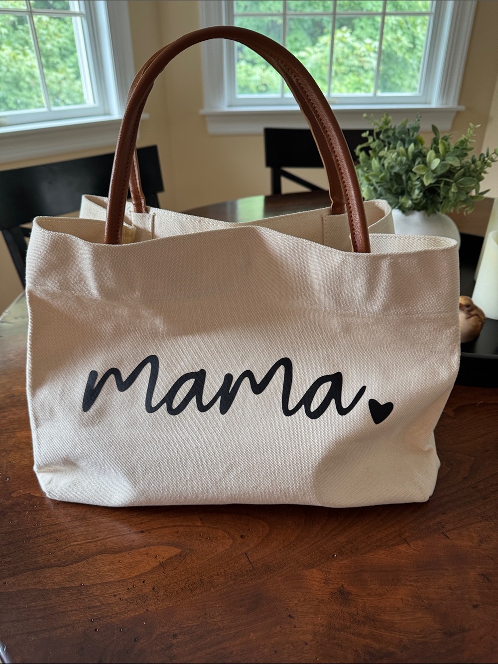 Mama Canvas Tote Bag with Brown Handles